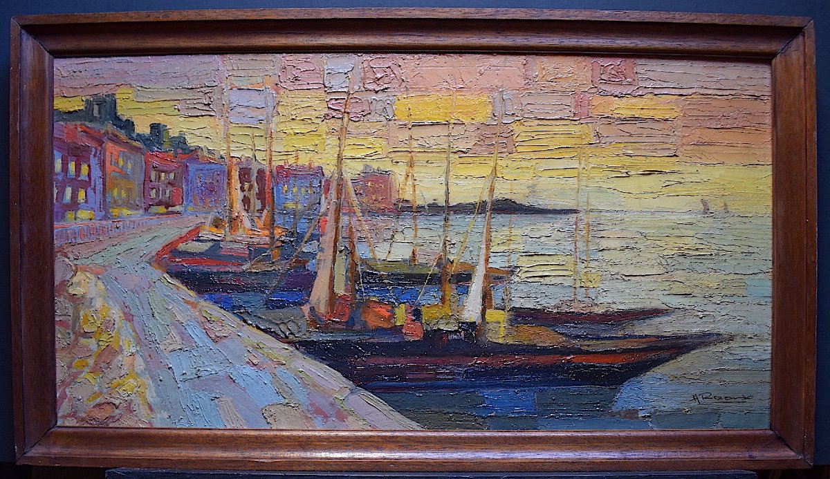 Marine Port Scene Fauve Cubist Boat  Signed  To Be Identified XX Rt419-photo-5