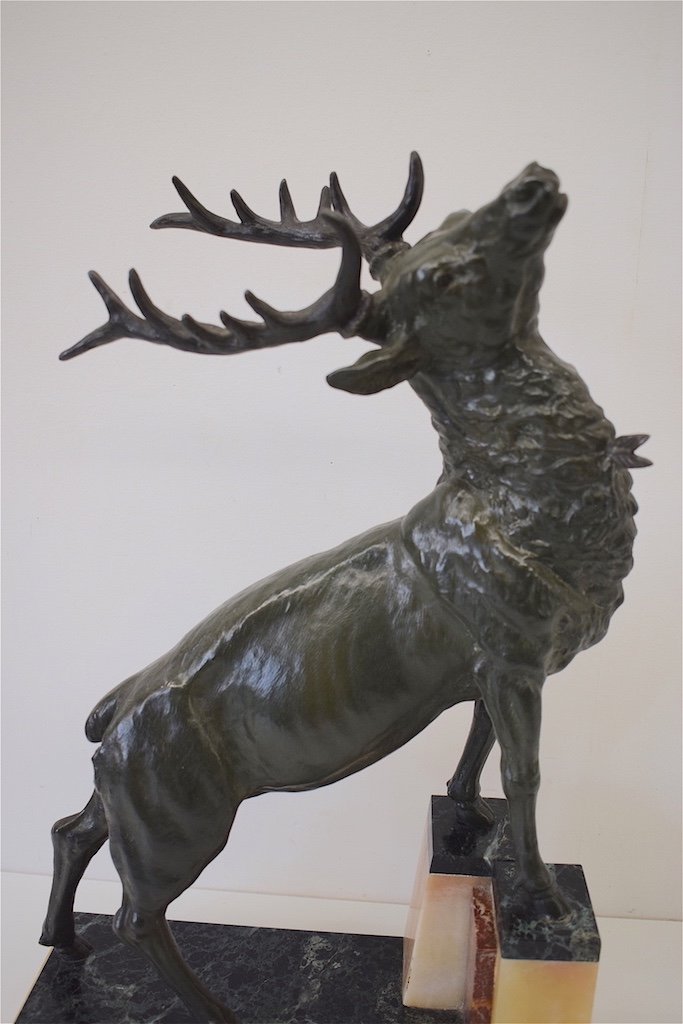 Cerf Fonte D'Art M&eacute;tal Peint Animalier Chasse &Eacute;poque ART D&Eacute;CO XX REF265-photo-3