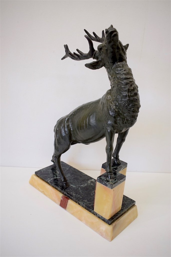 Deer Art Cast Metal Painted Animal Hunting Period Art Deco XX REF265-photo-4