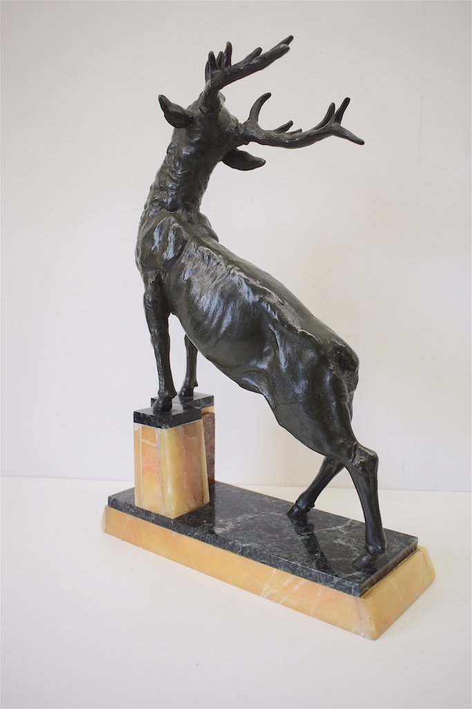 Deer Art Cast Metal Painted Animal Hunting Period Art Deco XX REF265-photo-3