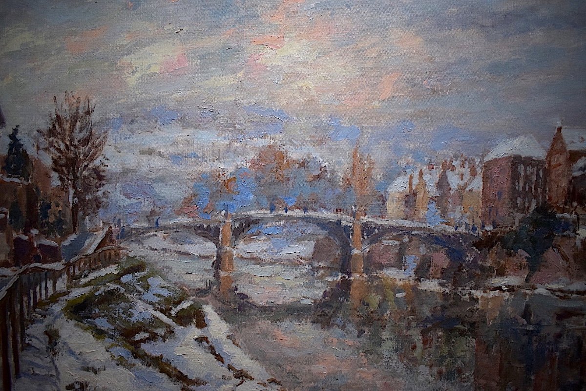 Arnaud Philippe Pont Marne, La Fert&eacute; sous- ouate Impressionist Snow Landscape XX Rt438-photo-3