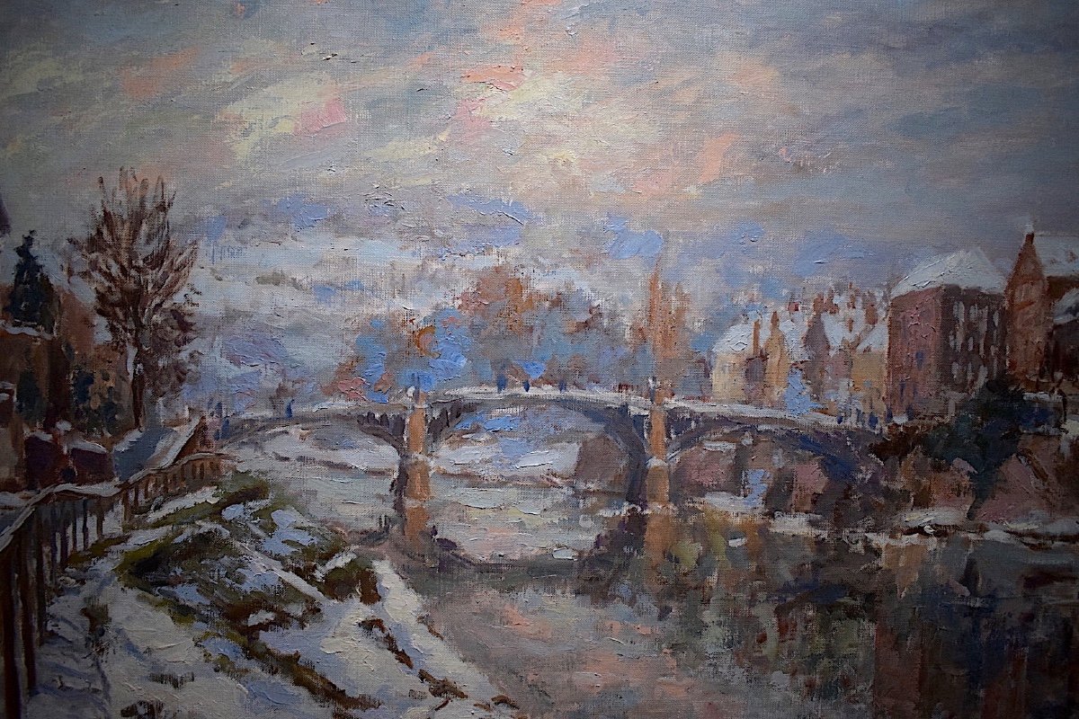 Arnaud Philippe Pont  Marne, La Fert&eacute; sous jouarre Paysage de Neige Impressionniste XX RT438-photo-3