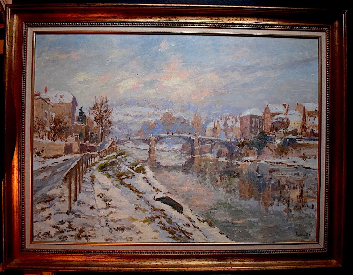 Arnaud Philippe Pont Marne, La Fert&eacute; sous- ouate Impressionist Snow Landscape XX Rt438