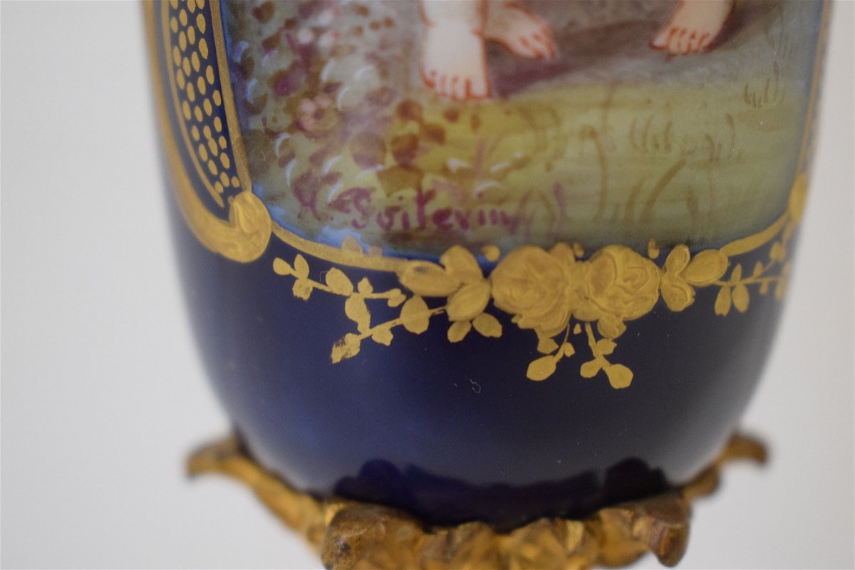 Vase en Porcelaine et Bronze &eacute;poque XIX &egrave;me Style S&egrave;vres D&eacute;cor Romantique  Sign&eacute; POITEVIN Ref268-photo-3