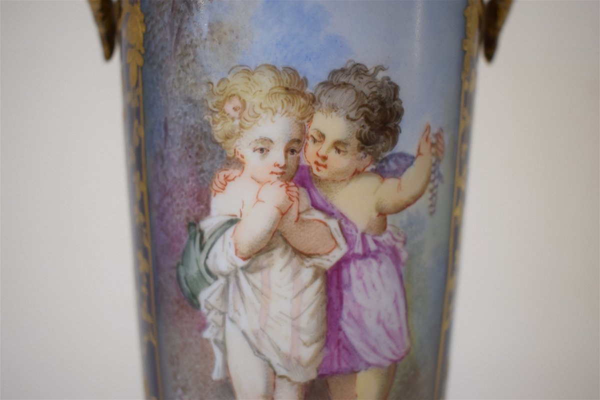 Vase en Porcelaine et Bronze &eacute;poque XIX &egrave;me Style S&egrave;vres D&eacute;cor Romantique  Sign&eacute; POITEVIN Ref268-photo-5