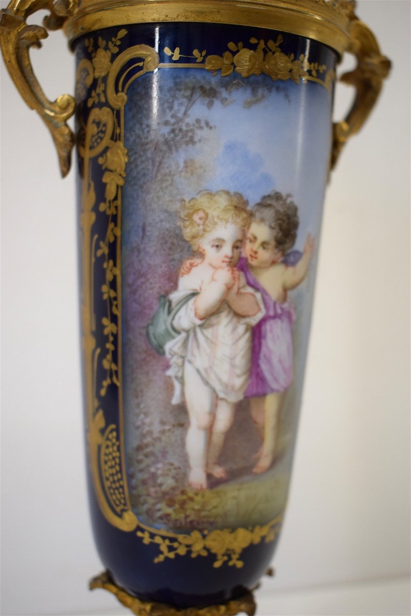 Vase en Porcelaine et Bronze &eacute;poque XIX &egrave;me Style S&egrave;vres D&eacute;cor Romantique  Sign&eacute; POITEVIN Ref268-photo-6