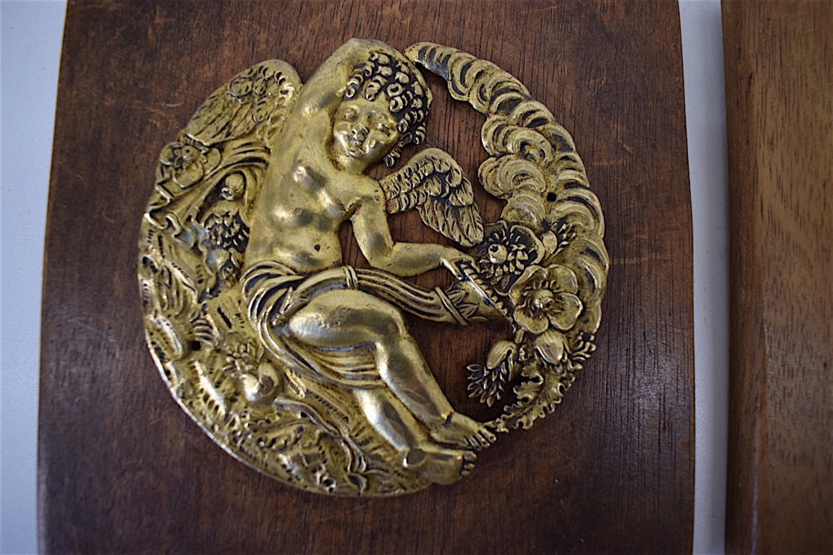 Paire Médaillon ou Porte Miniature XVIII ème  Bronze Décor Angelot et Amour Ref269-photo-3