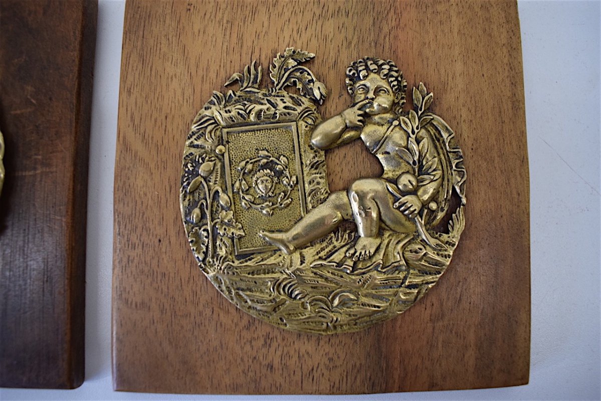 Paire Médaillon ou Porte Miniature XVIII ème  Bronze Décor Angelot et Amour Ref269-photo-4