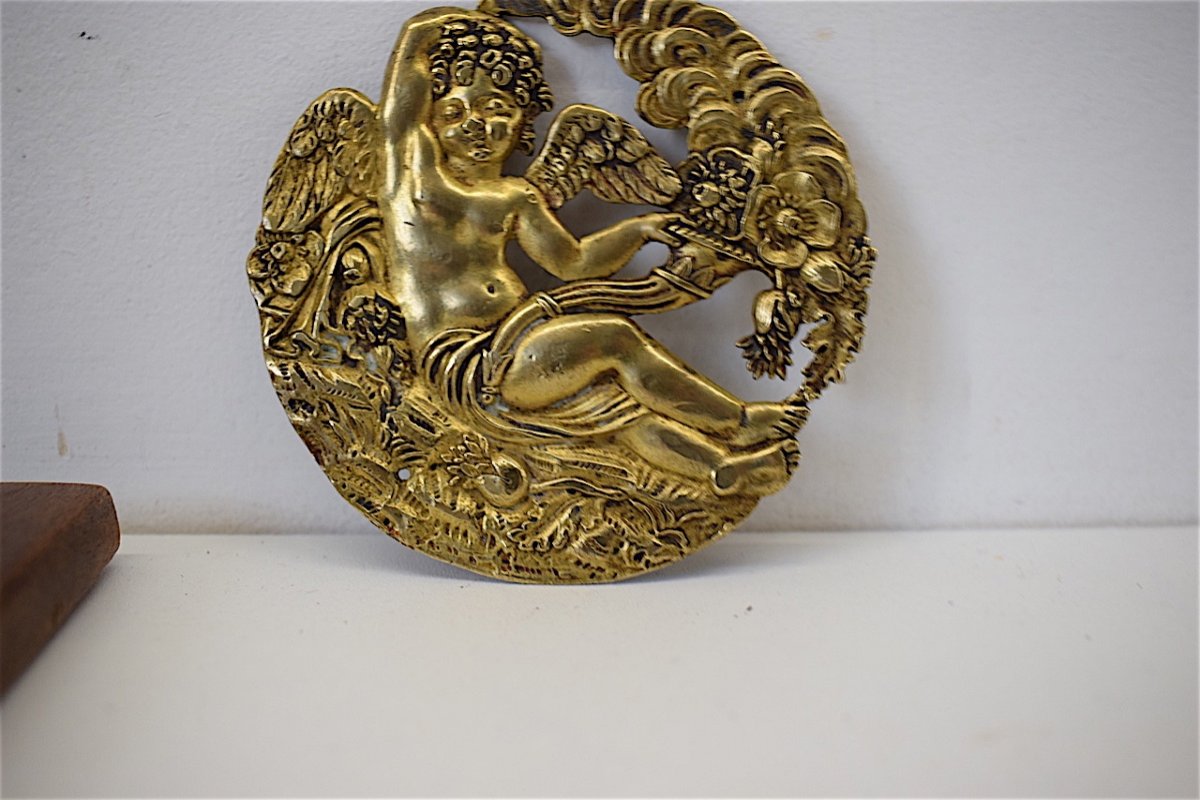 Paire Médaillon ou Porte Miniature XVIII ème  Bronze Décor Angelot et Amour Ref269-photo-7