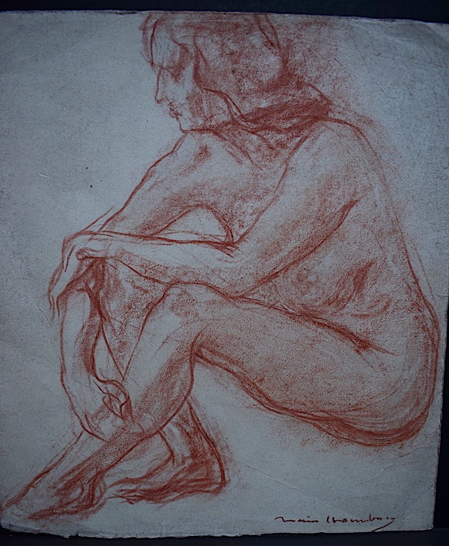 Marius Chambon Drawing Female Nude Study Sanguine Sketch XX Rt444-photo-2