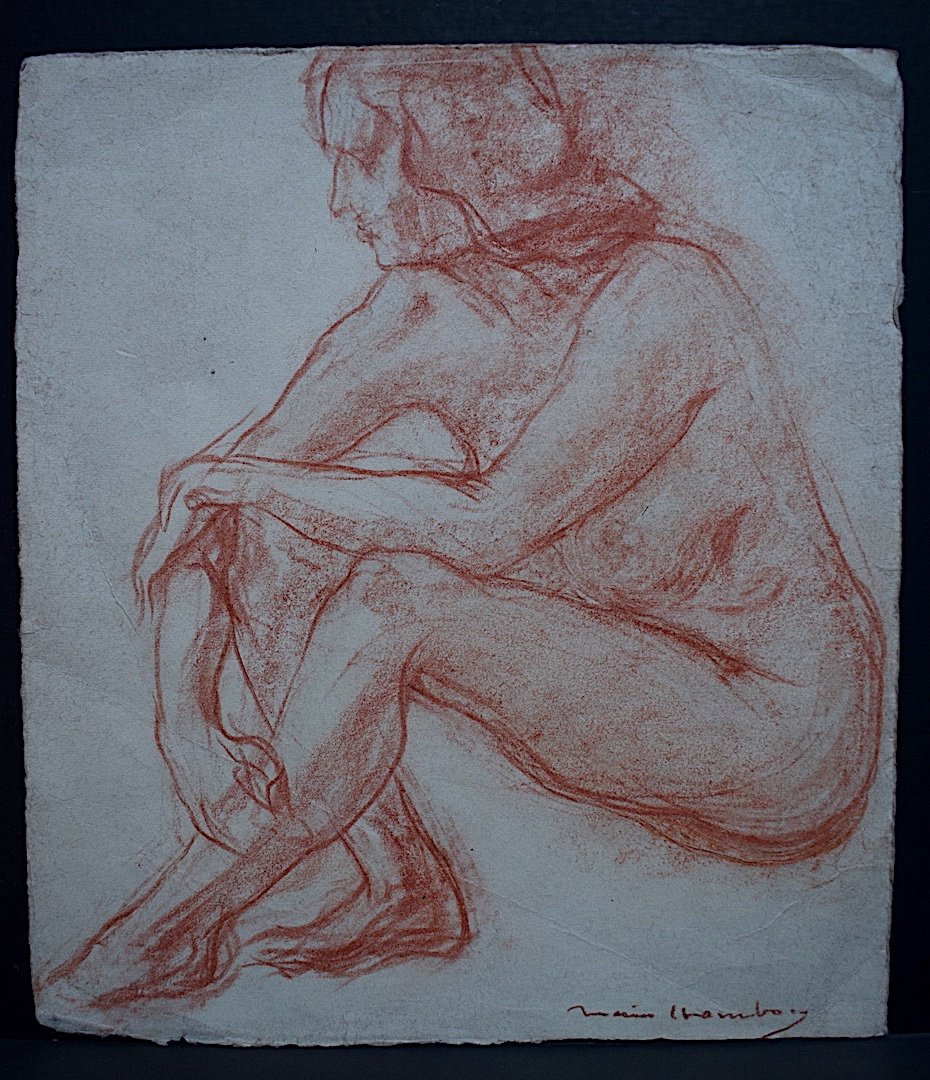 Marius Chambon Drawing Female Nude Study Sanguine Sketch XX Rt444-photo-5