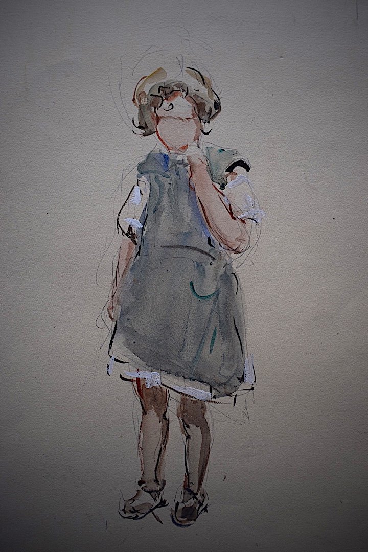 Marius Chambon Aquarelle Fillette Petite Fille Enfant XX RT448-photo-3
