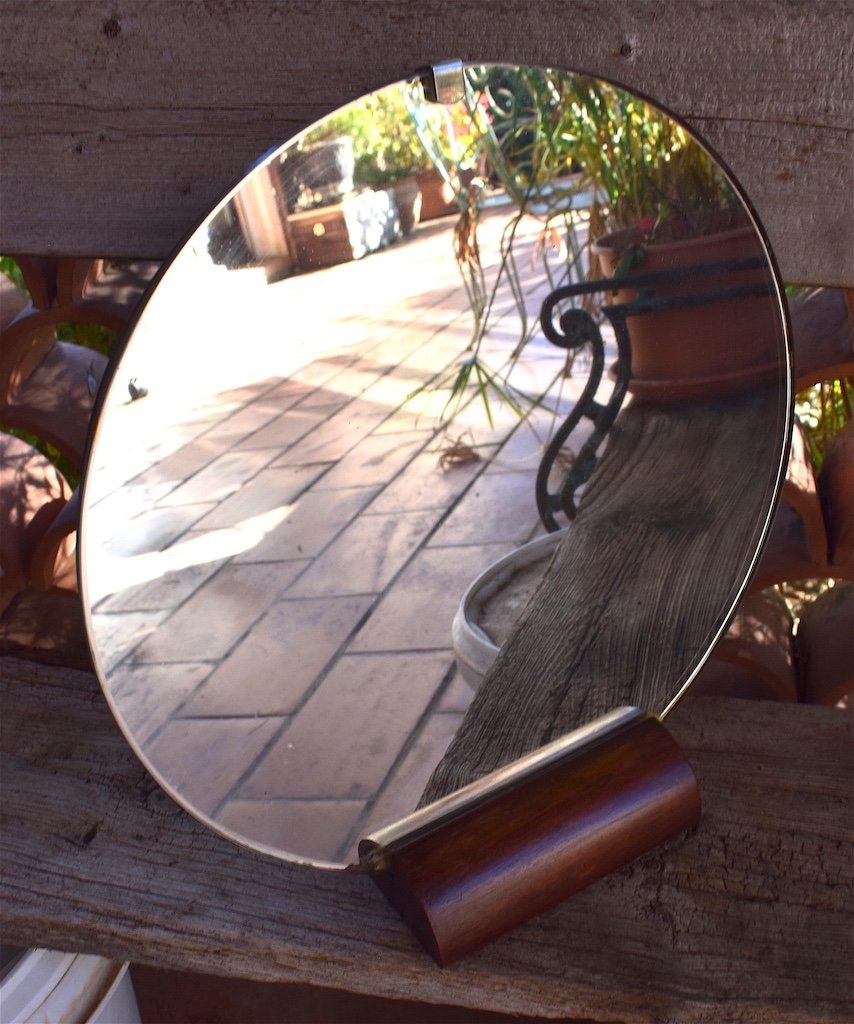 Miroir Rond  de table Moderniste Art D&eacute;co en Bois 1925 1930 Psych&eacute; XX &egrave;me REF274-photo-2