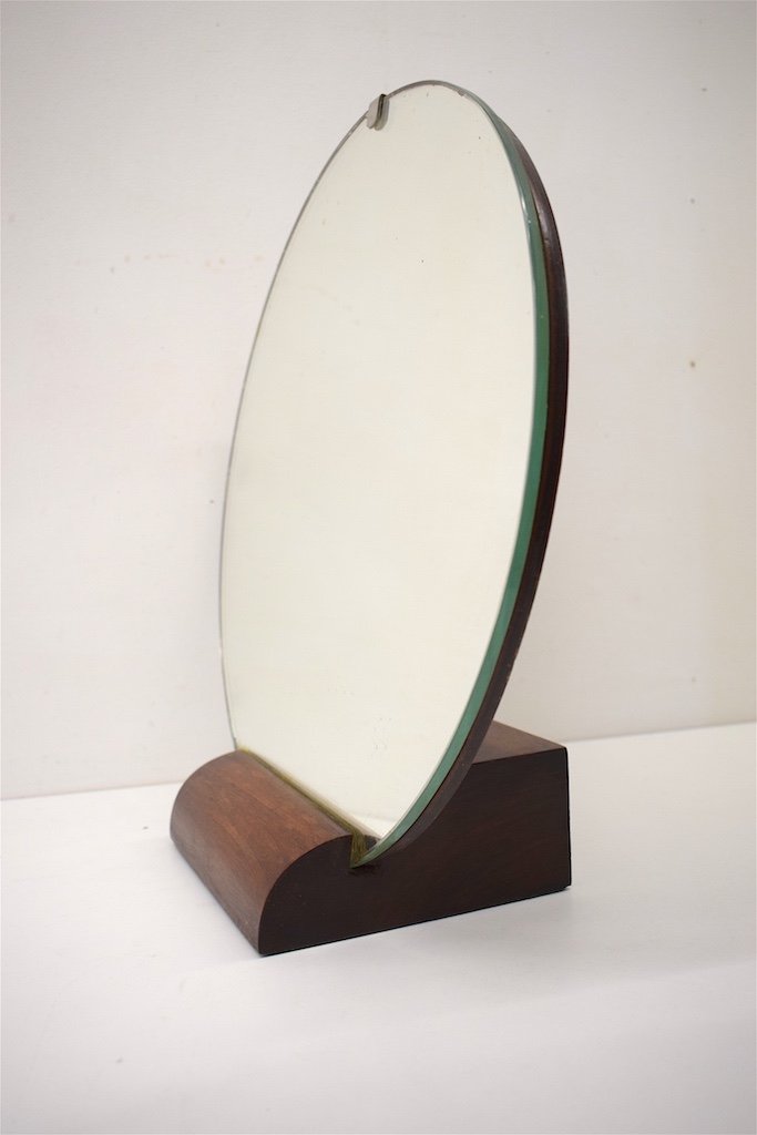 Miroir Rond  de table Moderniste Art D&eacute;co en Bois 1925 1930 Psych&eacute; XX &egrave;me REF274-photo-3