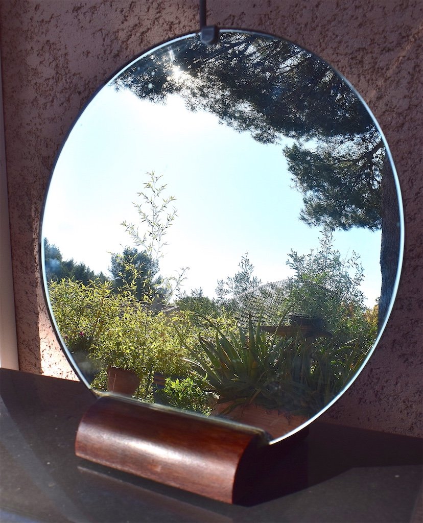 Miroir Rond  de table Moderniste Art D&eacute;co en Bois 1925 1930 Psych&eacute; XX &egrave;me REF274-photo-8