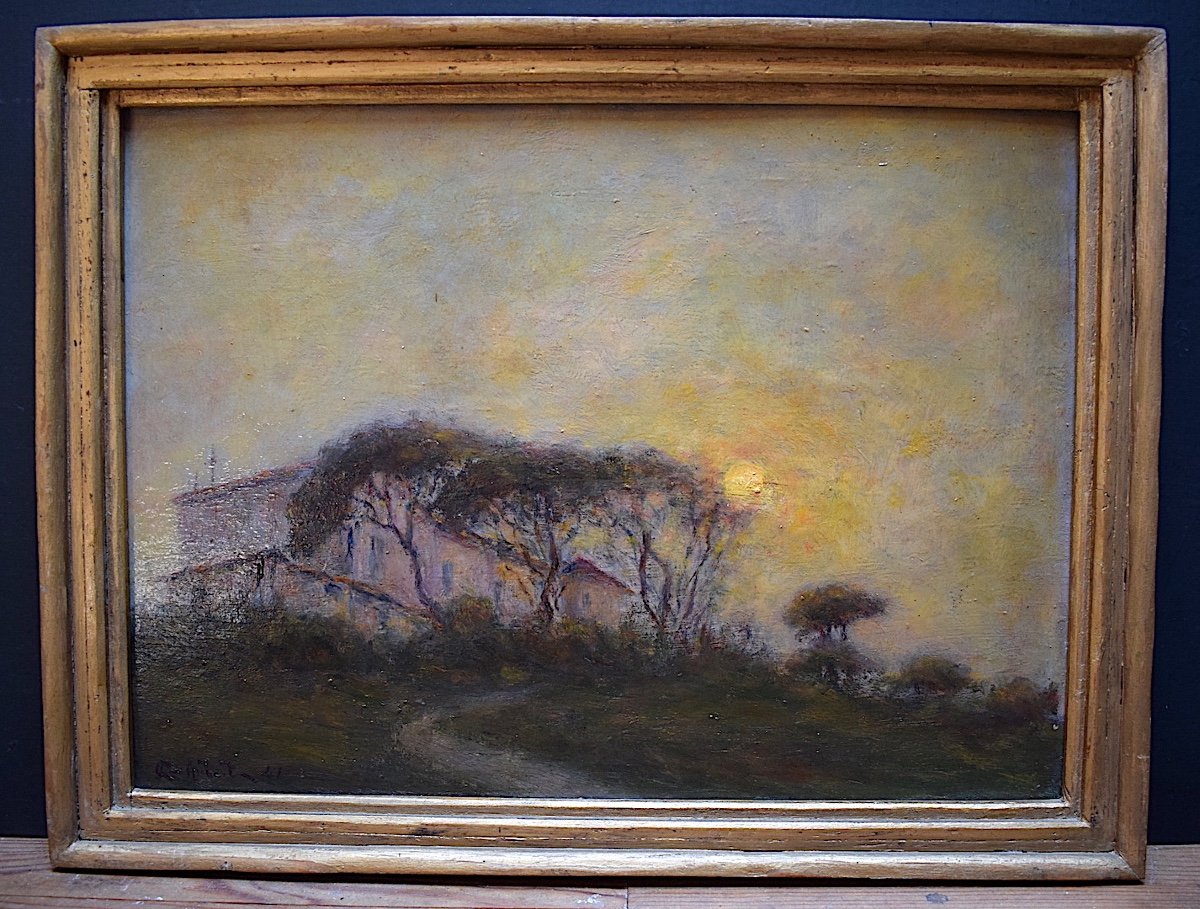 Aubert Signé  Paysage nocturne Impressionniste Coucher de Soleil  XX RT456-photo-4