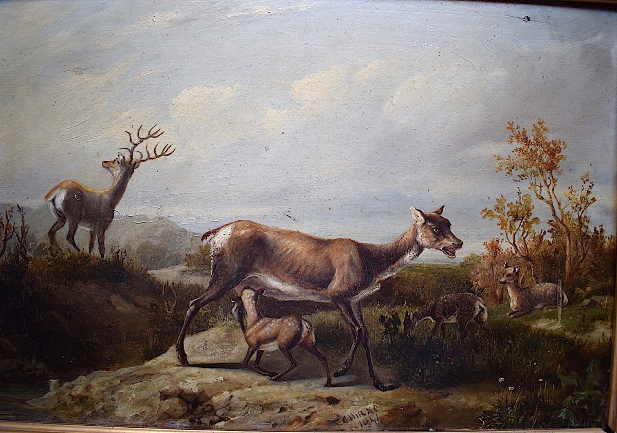 Achille D&eacute;sir&eacute; Chirac XIX 1841 Animalier Cerf Biche Chasse Faon RT459-photo-2