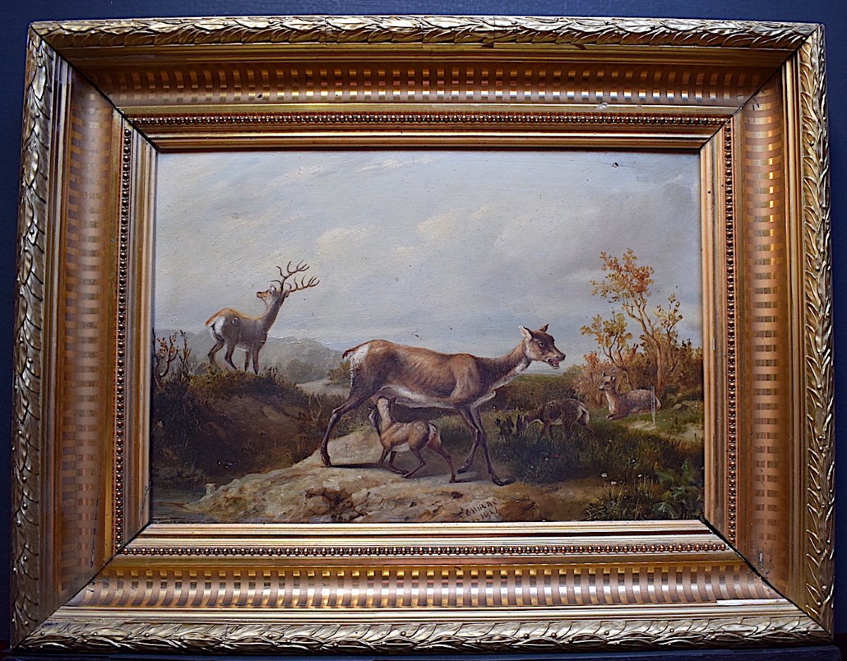 Achille D&eacute;sir&eacute; Chirac XIX 1841 Animalier Cerf Biche Chasse Faon RT459-photo-5