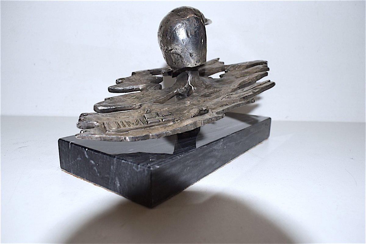 Sculpture Trophée étain Brillant Pilote Course de Hors Bord UIM Sport Motonautique 1960 Ref278-photo-3