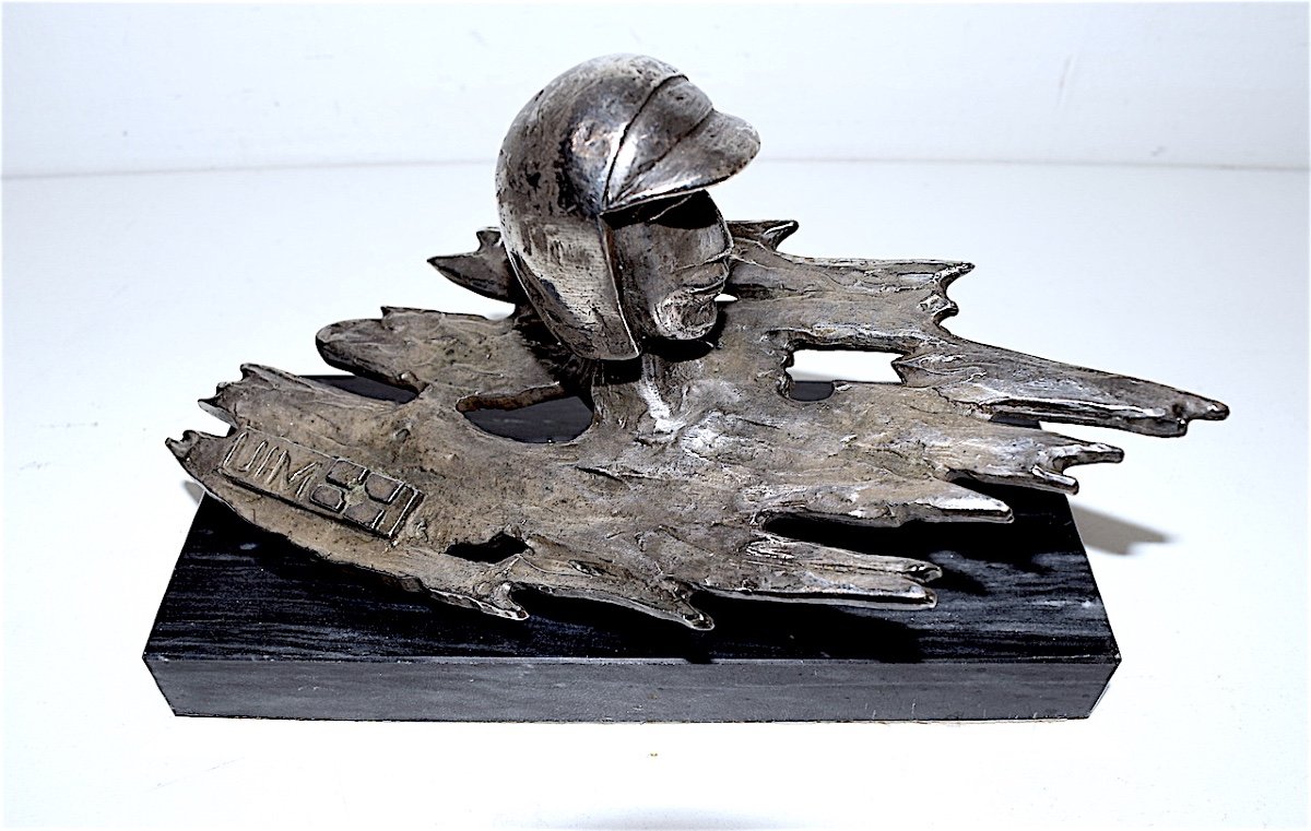 Sculpture Trophée étain Brillant Pilote Course de Hors Bord UIM Sport Motonautique 1960 Ref278