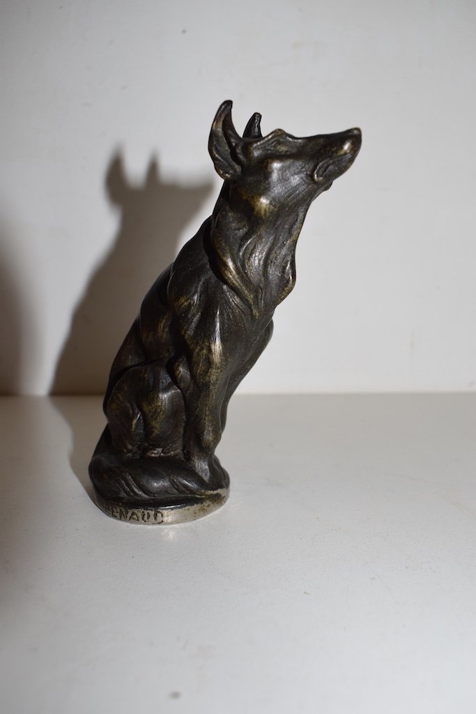 Mascotte Automobile Animalière Loup Metal  1920 1930 Signé XX ème Ref282-photo-1