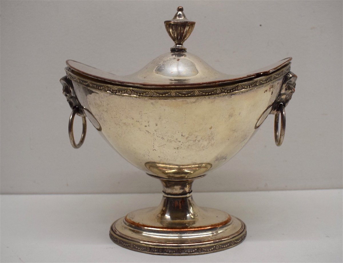 Sauceboat Covered On Pedestal XVIII Silver On Copper Tableware Ref288-photo-2