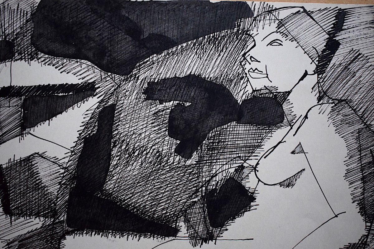 Adrien Seguin Nu Assis Femme Dessin Composition Encre Noire Dessin Expressionniste XX RT475-photo-1