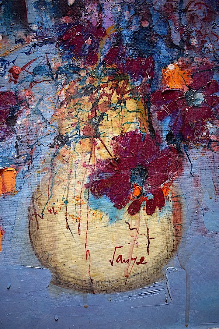 Jacques SAUZE Bouquet de Fleurs aux Pervenches Nature Morte XX RT479 *-photo-4