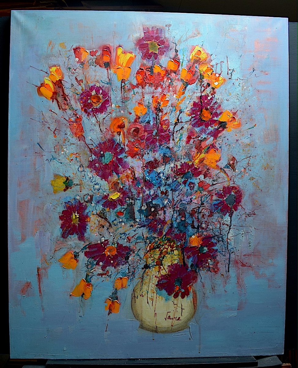 Jacques SAUZE Bouquet de Fleurs aux Pervenches Nature Morte XX RT479 *-photo-6
