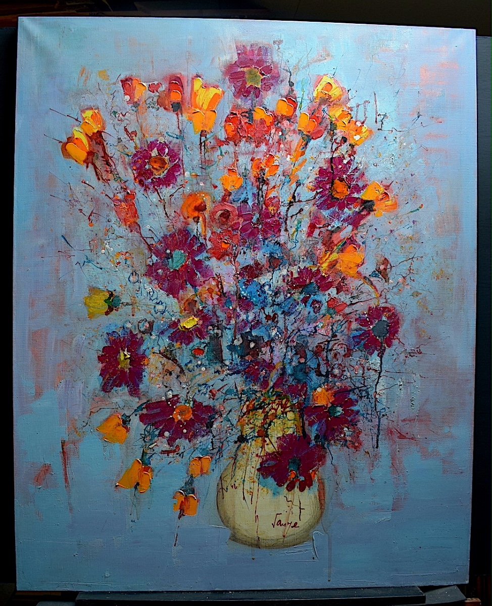 Jacques Sauze Bouquet Of Flowers With Periwinkles Still Life XX Rt479 *