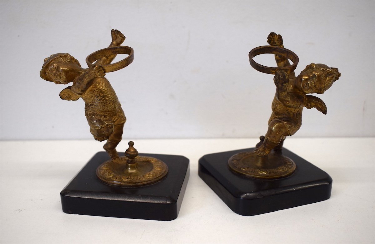 Bronze Pair Cherubs Center Table Holder Bouquet Or Pique Flowers XIX Ref300-photo-2