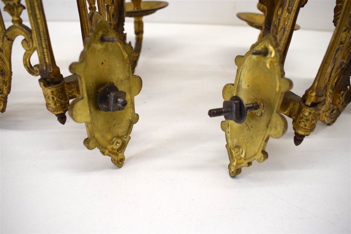 Pair Wall Sconces Caryatid Candlesticks Gilt Bronze Angels XIX Ref514-photo-7