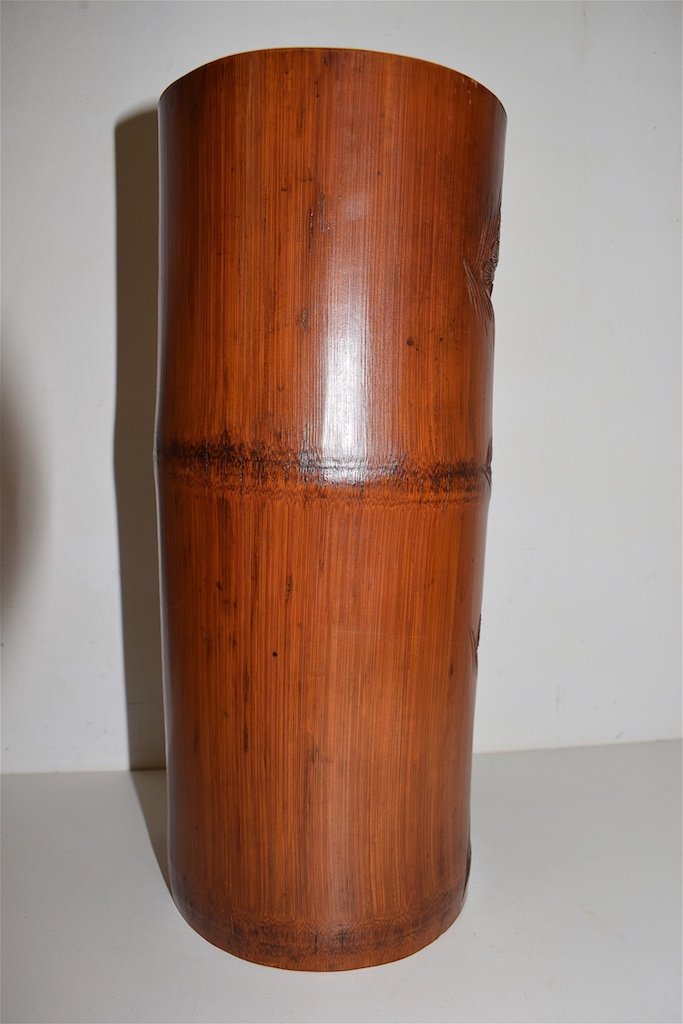 Bitong Pot à Pinceaux  Chinois Bambou Sculpté Signé  Wood Carver Chine XIX ème Ref312-photo-2