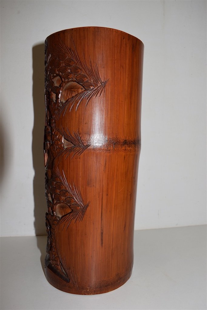 Bitong Chinese Carved Bamboo Brush Pot Signed Wood Carver China XIX Ref312-photo-3