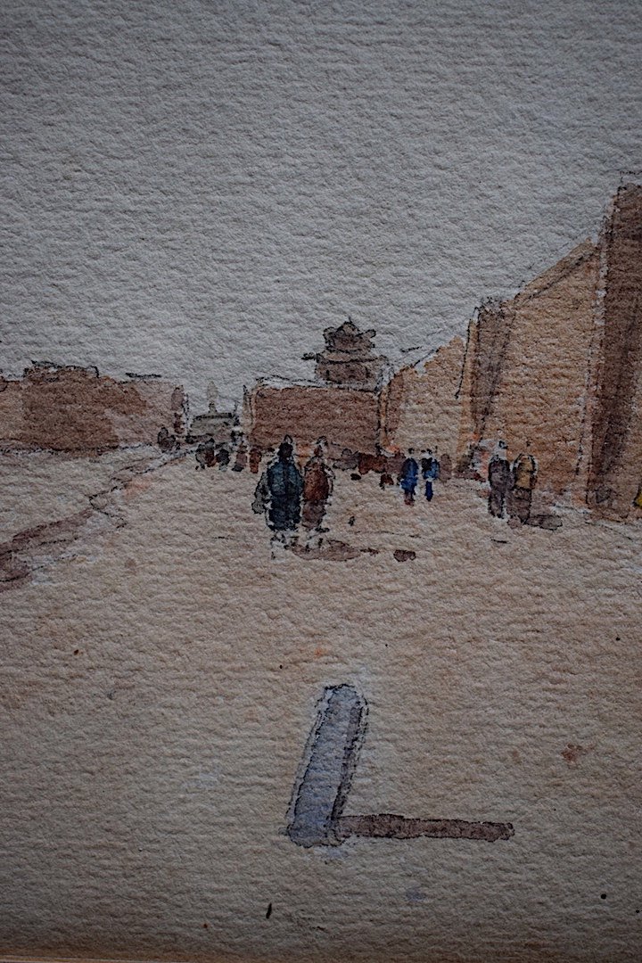 Aquarelle Chine Tour du Château de Tientsin ou Tianjin  天津 Signé à Identifier XX RT 497-photo-2