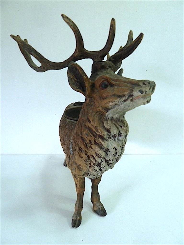 * Pyrogène Porte Allumette Cerf Metal Peint Dit Bronze De Vienne Animalier Ref342-photo-2
