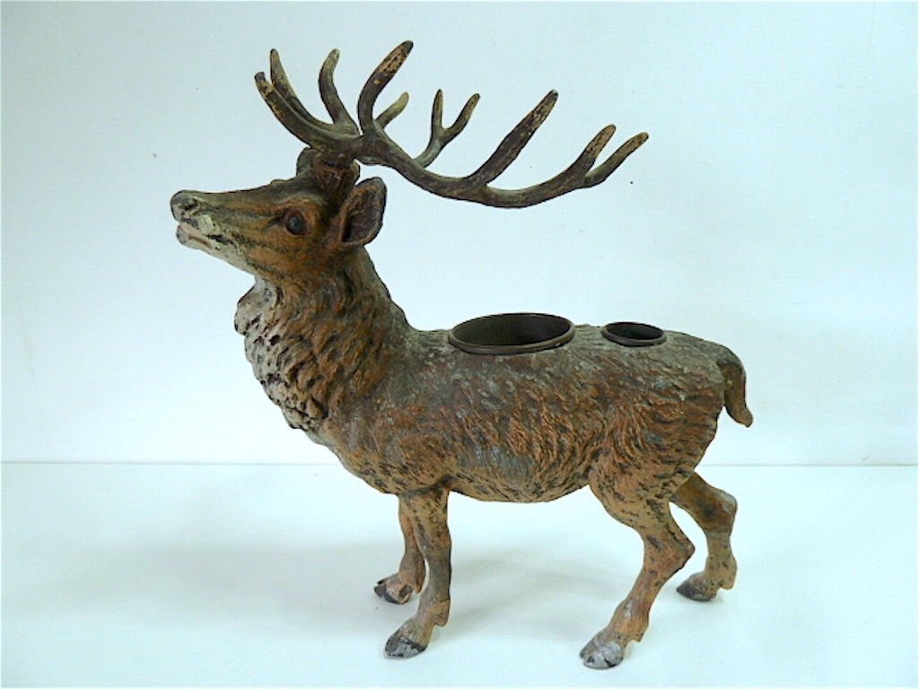 * Pyrogène Porte Allumette Cerf Metal Peint Dit Bronze De Vienne Animalier Ref342-photo-4