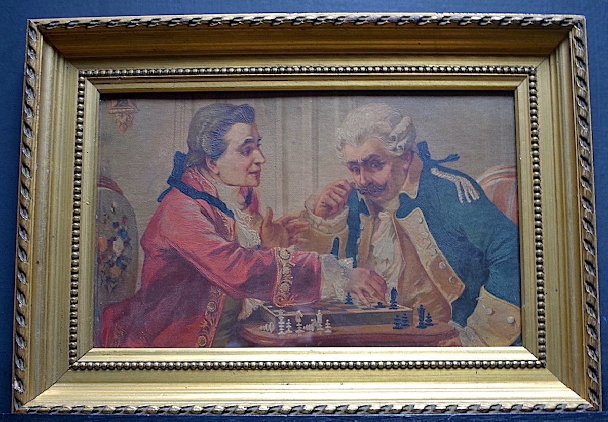 Curiosité Deux Chromolithographies Joueurs d'échecs et Joueurs de Cartes XIX ème  Jeux   Rt493 -photo-2