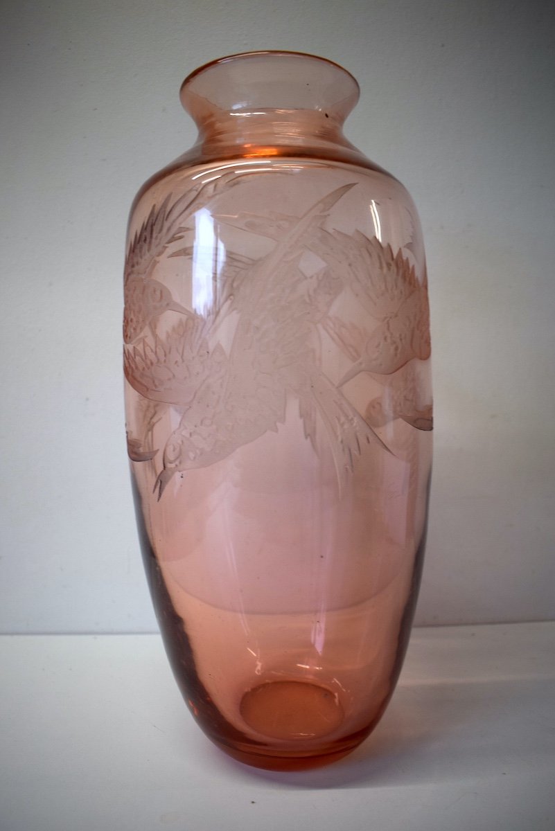 Imposant Vase Signé Legras Verre  XX ème Art Nouveau Art Déco à Décor Oiseaux  Ref352-photo-3