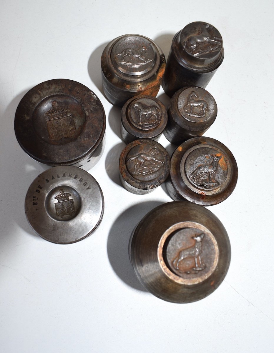 Curiosity Set Of Nine Hunting Button Dies With Heraldic Coat Of Arms History Ref345-photo-2