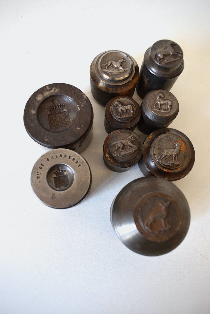 Curiosity Set Of Nine Hunting Button Dies With Heraldic Coat Of Arms History Ref345-photo-2