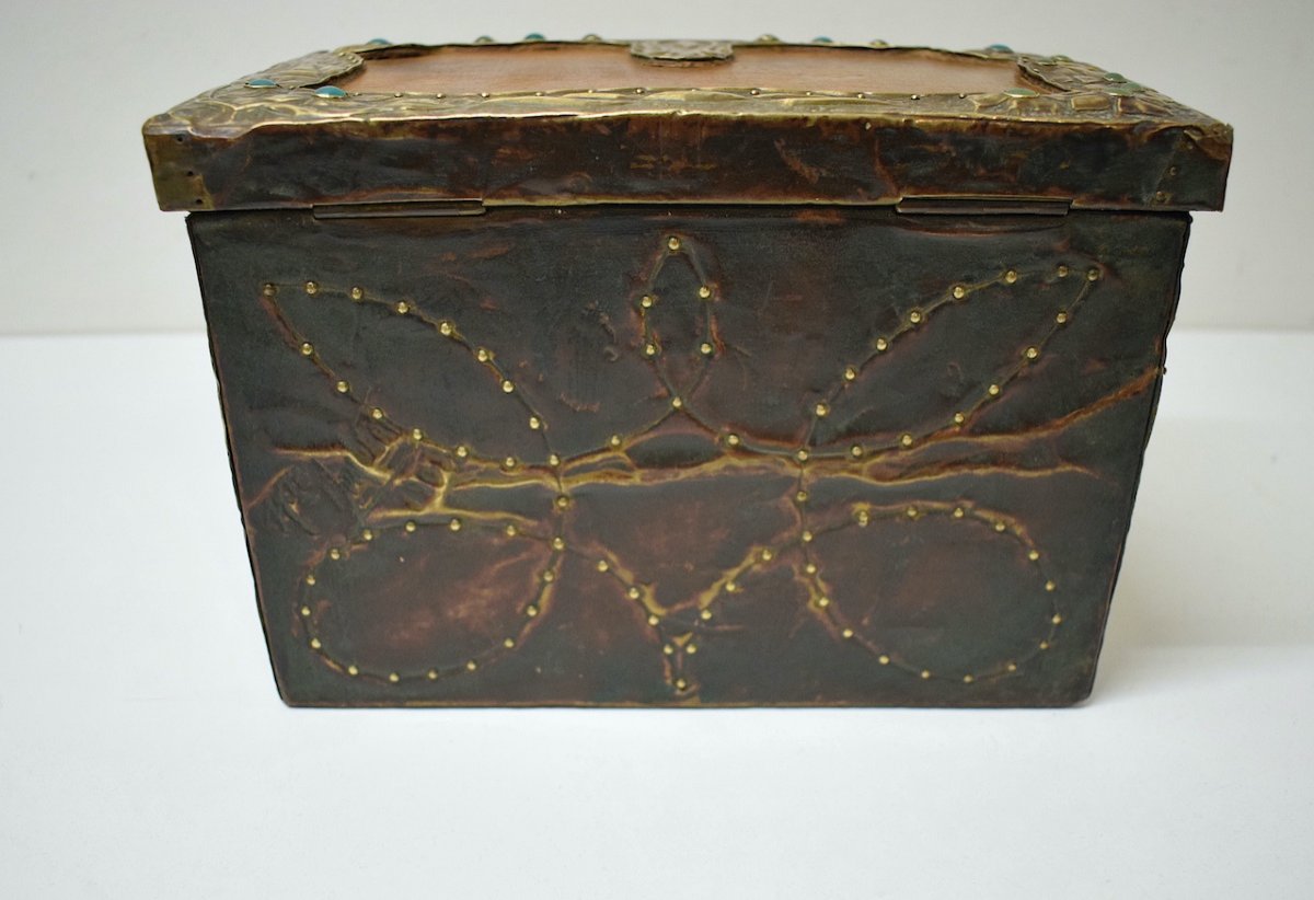 Sign&eacute; HUMBERT 1909  Boite  Coffret Art Nouveau en Dinanderie de Laiton  Style A DAGUET Ref355-photo-1