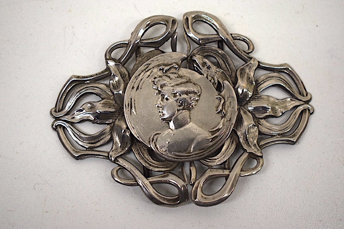 Boucle de ceinture Art Nouveau portrait roi de Rome dit l'aiglon  m&eacute;tal argent&eacute; Napoleon Ref355