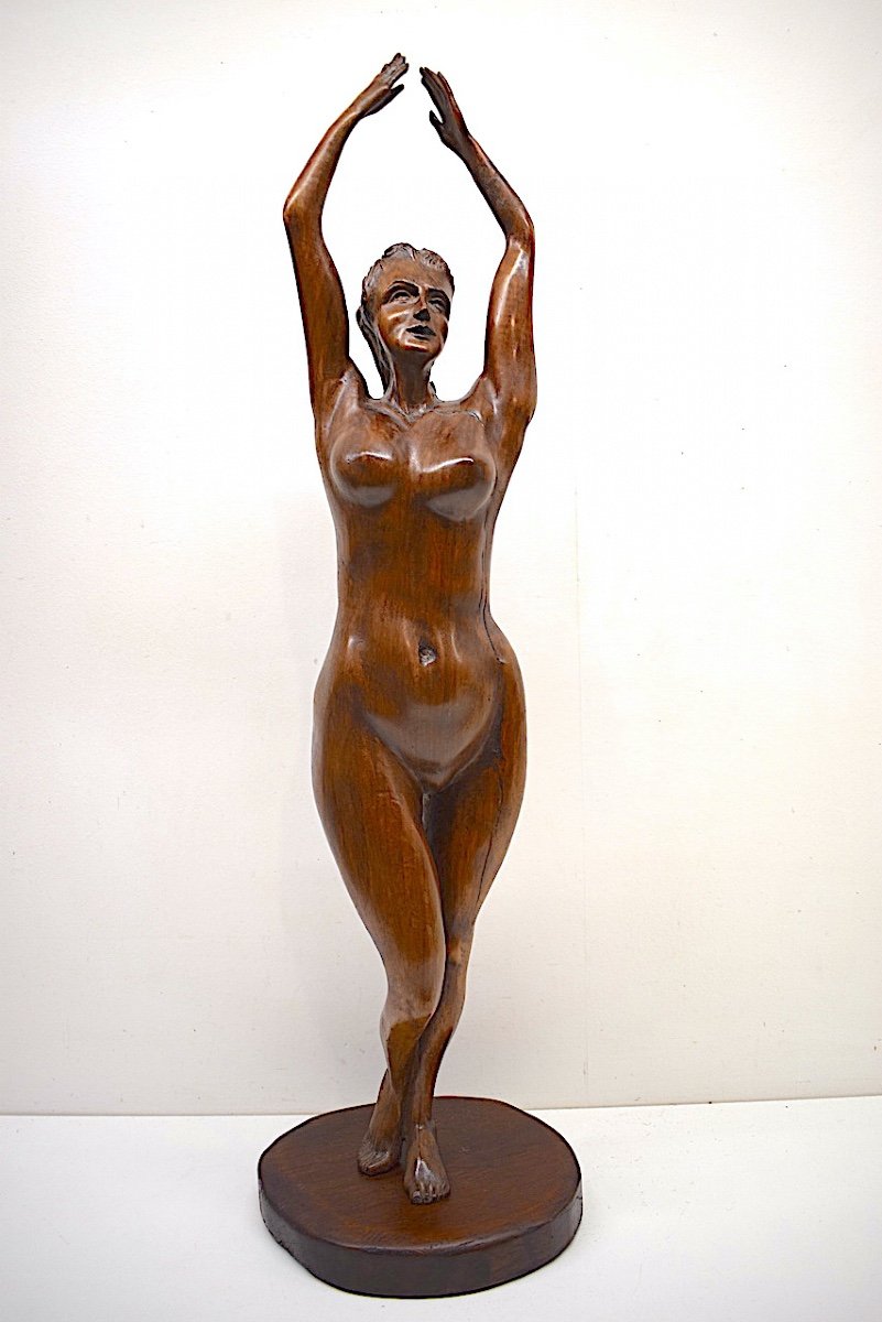 Statue Sculpture d'Atelier En Bois Sculpté Femme âge Mûr Nue Vers 1900 1930  Ref357