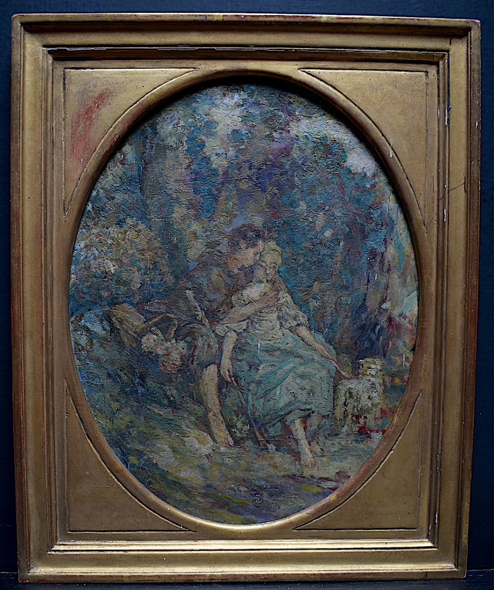 Impressionist Romantic Gallant Scene Shepherdess And Her Dog XIX Rt552-photo-5