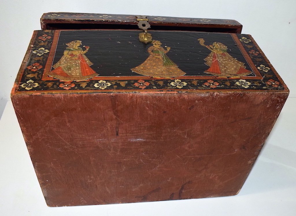 Imposant Coffret Bois Peint Polychrome INDE  Indien  XIX &egrave;me Ref401 -photo-2