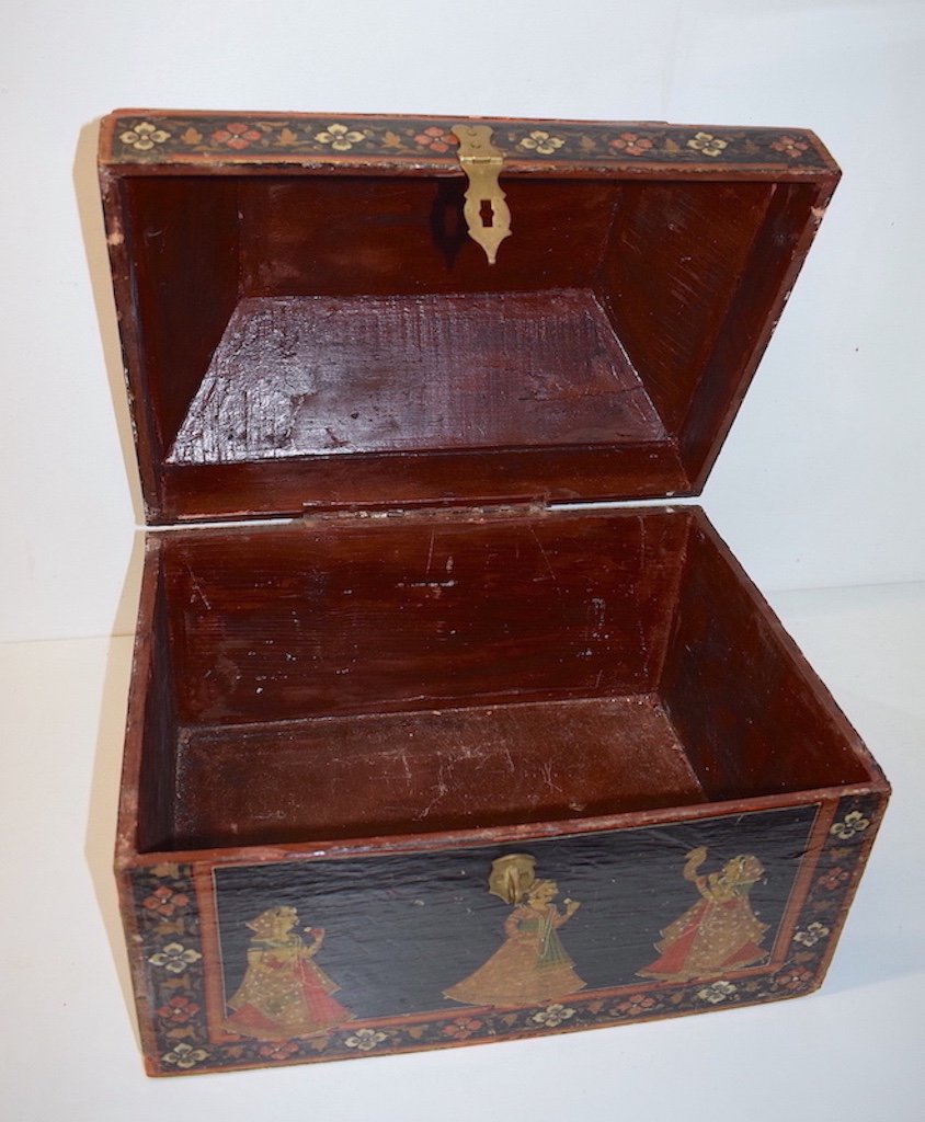 Imposing Polychrome Painted Wooden Box India Indian XIX Ref401-photo-3