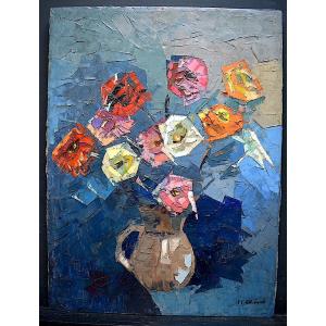 M Chéné Signed Still Life Cubist Flowers XX Rt619