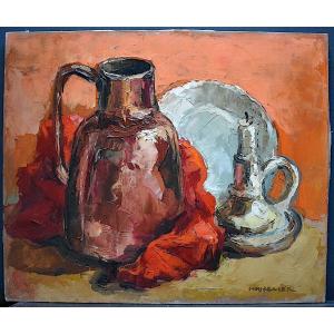 Alexis Hinsberger Signed Still Life With Copper Pitcher XX Rt657