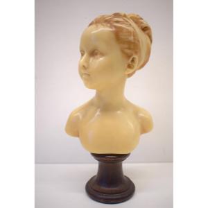 Bust In Wax Young Girl Louise Brongniart After Jean Antoine Houdon Ref448